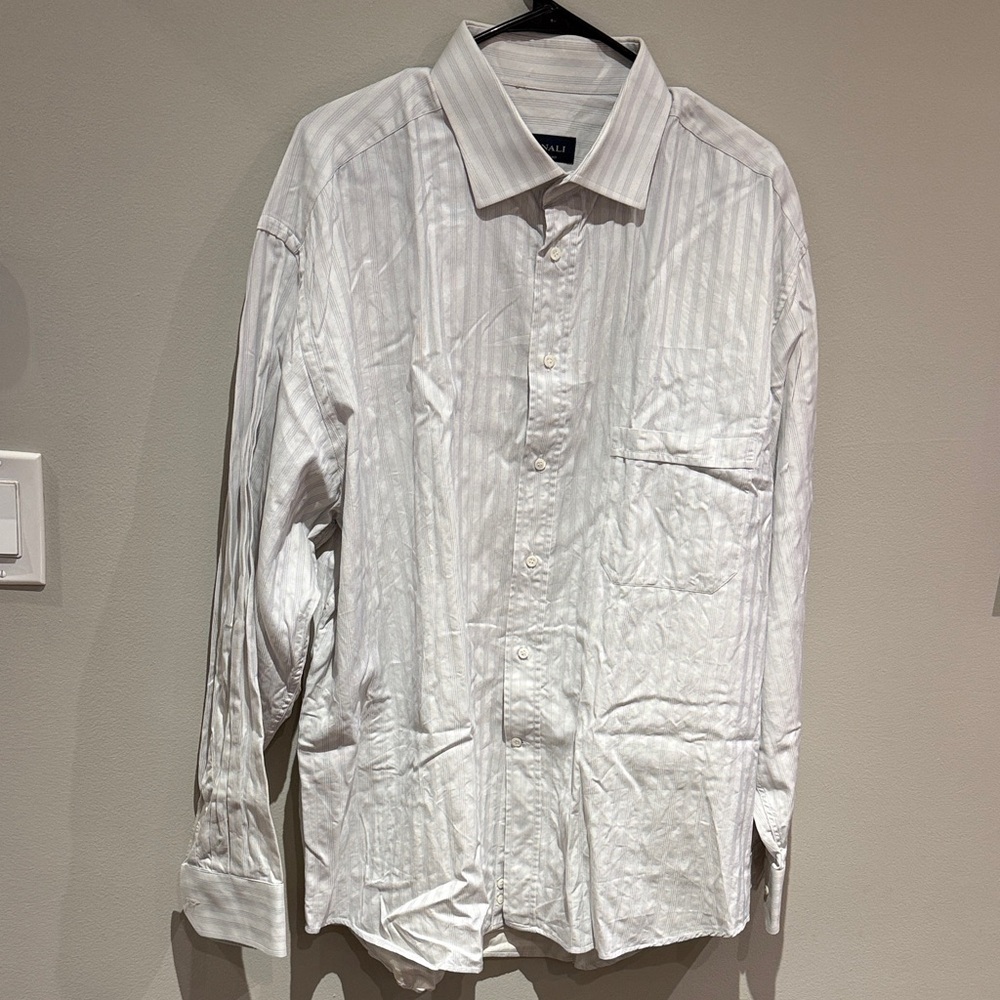 Canali Men's White Striped Button Down Shirt